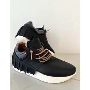 ESSEUTESSE Leather Fringe Black Sneakers Comfort Slip On Size 38 Handmade Italy